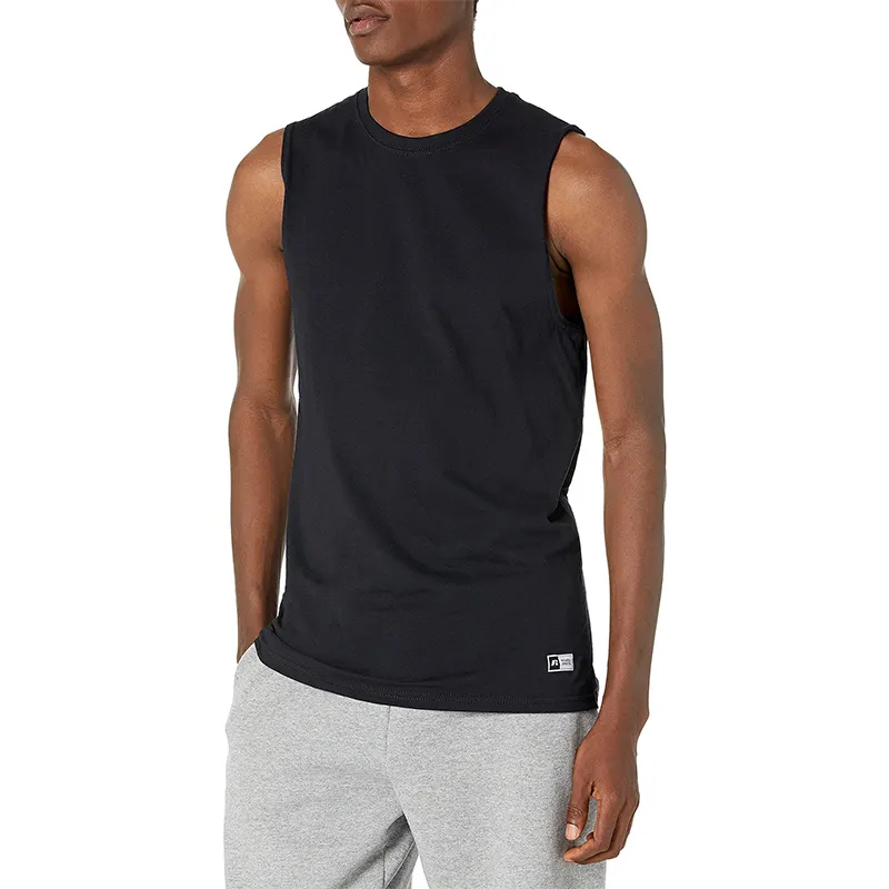 Custom Logo Athletic Men's Cotton Performance Sleeveless Muscle T-Shirt