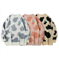 Sweater pria desain terbaru 2024, sweater Pria dengan pola jacquard sapi longgar dan nyaman pullover untuk pria