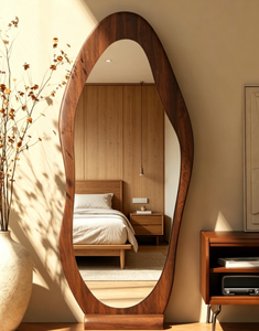 Heavenly <b>Mirror</b> Irregular Wavy Luxury European Handmade 5mm Thick Full Length Wooden Floor <b>Mirror</b> Freestanding Bedroom Dressing - Product Image 1