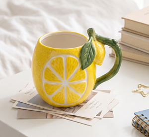 Taza de Cerámica con Forma de Limón 3D, Taza de Porcelana Pintada a Mano con Asa de Hoja de Limón, Taza de Café y Té Novedosa, Venta al por Mayor, Logotipo Personalizado - Product Image 4