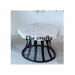 Soporte de pastel de mármol con base de hierro negro Soporte de pastel de servidor de dulces de postre de alta calidad para uso en bodas y fiestas - Product Image 1