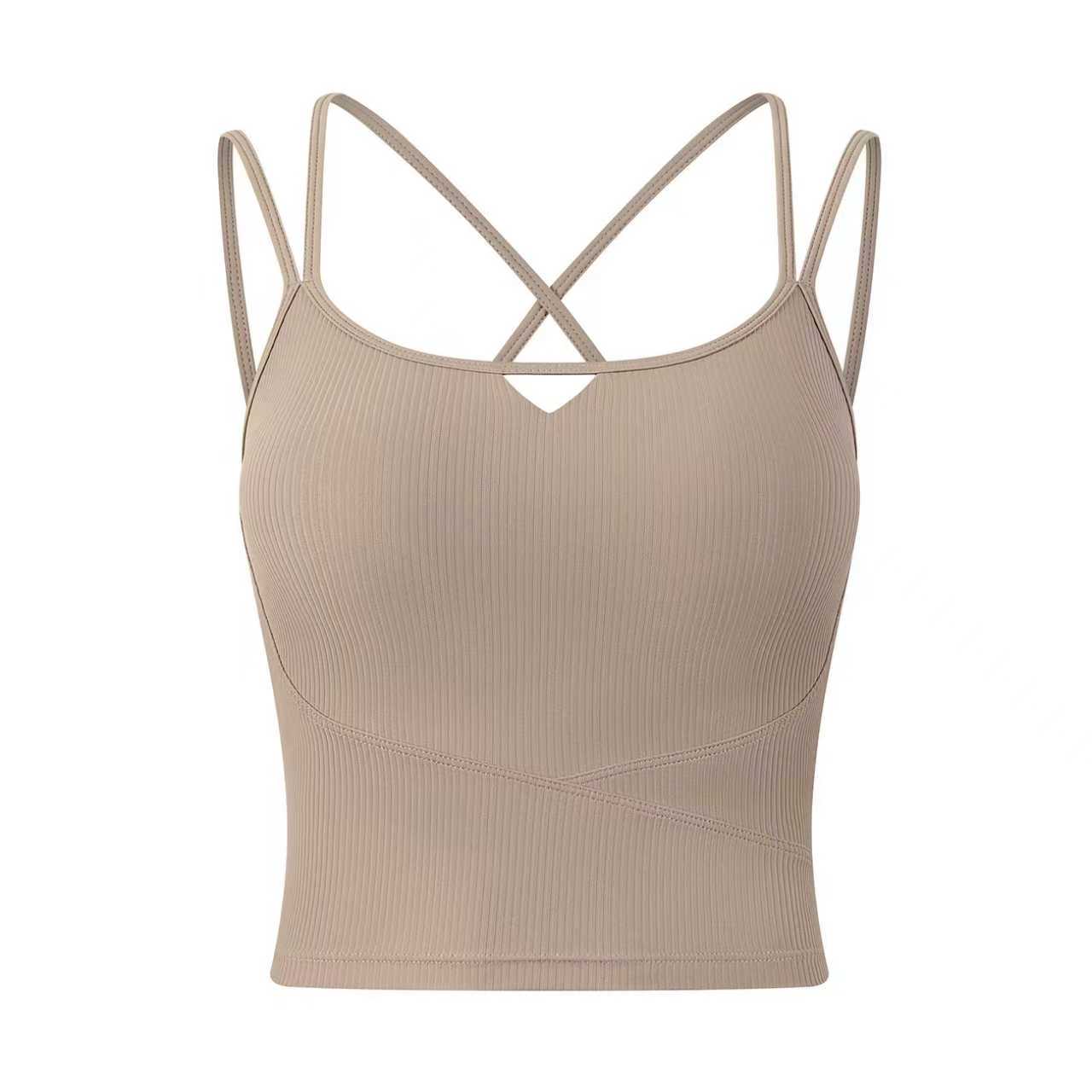 New Style Breathable Yoga Vest Women's Tank Top Chest Pads Crossed Sexy Back Strappy Fitness Top Running Sports Spandex/Nylon