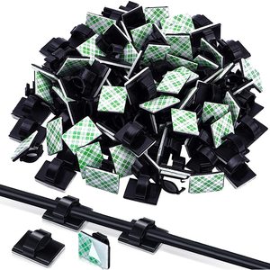 Shuofa – pinces à câbles auto-adhésives pour caméra de tableau de bord, gestion des câbles de voiture, 100 pièces, noires avec motif vert - Product Image 1