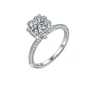 Classic 4 Prong 925 Zilver Rhodium Vergulde Moissanite Zirkoon Ronde Trouwring