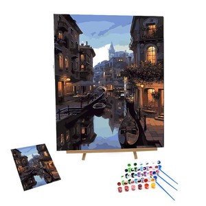 Kit de Pintura por Números, Escena Nocturna del Canal de la Atardecer en Venecia, Lienzo Acrílico DIY, Manualidades para Adultos, Set de Regalo, Decoración de Pared para el Hogar - Product Image 1