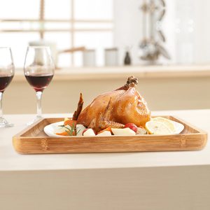 Ensemble de plateaux de service en bambou, lot de 4, plateaux rectangulaires en bois pour aliments et articles divers, utilisation sur bureau, polyvalents - Product Image 4
