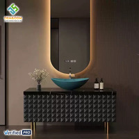 Meuble-lavabo mural double vasque en bois massif moderne OEM 2025 avec robinet en cuivre et lavabo en céramique pour salle de bain et chambre à coucher