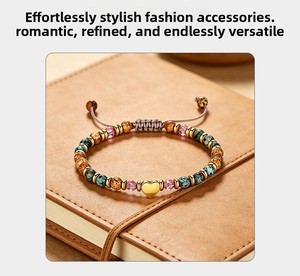 Pulsera <span class=keywords><strong>de</strong></span> Piedras Naturales Estilo Bohemio con Dije <span class=keywords><strong>de</strong></span> Corazón Dorado y Tarjeta con Versículo Bíblico, Pulsera <span class=keywords><strong>de</strong></span> Piedras con Cordón Trenzado Ajustable - Product Image 5
