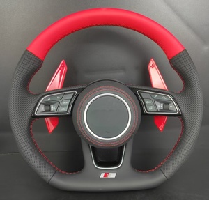 Volant de voiture personnalisé pour <span class=keywords><strong>Audi</strong></span> <span class=keywords><strong>A3</strong></span> A4 A5 A6 A7 A8 Q3 Q5 S3 S4 S5 Série RS, cuir perforé rouge sur le rebord supérieur - Product Image 1