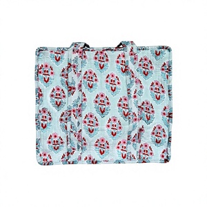 Indian Quilted <b>Small</b> Tote Bag High Quality Cotton Washable with Double Handle Zipper Pocket Closure for Winter/Spring Shopping - Product Image 1