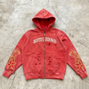 เสื้อแจ็กเก็ตมีฮู้ดปักลายพลอยเทียมขนาดใหญ่พิเศษเสื้อมีฮู้ดผ้าเกล็ดปลาแบบวินเทจ - Product Image 1