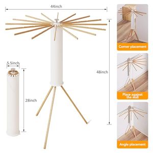 Wholesale Tripod Wooden Multifunction Adjustable Non-Folding Clothes Drying Rack OEM ODM Custom Logo 16 Poles Floor <b>Storage</b> - Product Image 4