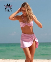 Oem Custom Design 3-delige Bikini Set Dames Halter Ring Badpakken Met Strand Cover Up Rok