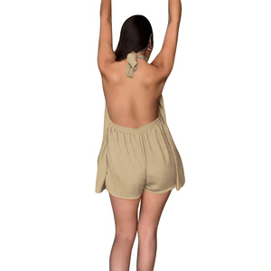 Nouvelle Arrivée Combinaison Courte Décontractée pour Femme, Couleur Unie, Sans Bretelles, Sans Manches, Dos Nu, Style Halter, Tendance - Product Image 4
