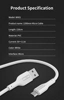Cable de Carga Micro USB Wopow WX01 de 1.2m con Blindaje Trenzado, Carga Rápida de 2.4A, Material de PVC, Certificado CE, Garantía de 12 Meses