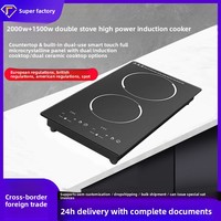 Table de cuisson à induction double encastrable 1500-2000W, 2 brûleurs, étanche, commande par bouton-poussoir, niveau d'efficacité énergétique 3, usage industriel et commercial