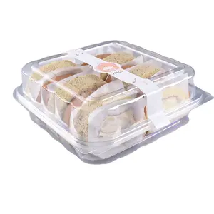 Custom Square PET Plastic Cake Box Disposable Pastry Cookie Bread Cake Packaging Tray with Lid for Food Containers