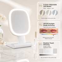 Miroir de maquillage portable double face pliable avec éclairage LED rechargeable pour la vente en gros
