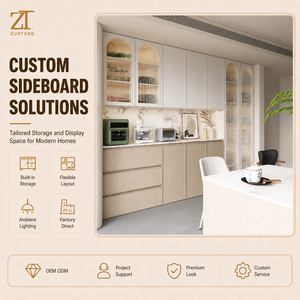 Luxuriöses Japandi Sideboard in Creme & <span class=keywords><strong>Eiche</strong></span> mit Radialer R-Ecke & Gewölbten Gerillten Glastüren Integrierter Vorratsschrank für Villen - Product Image 1