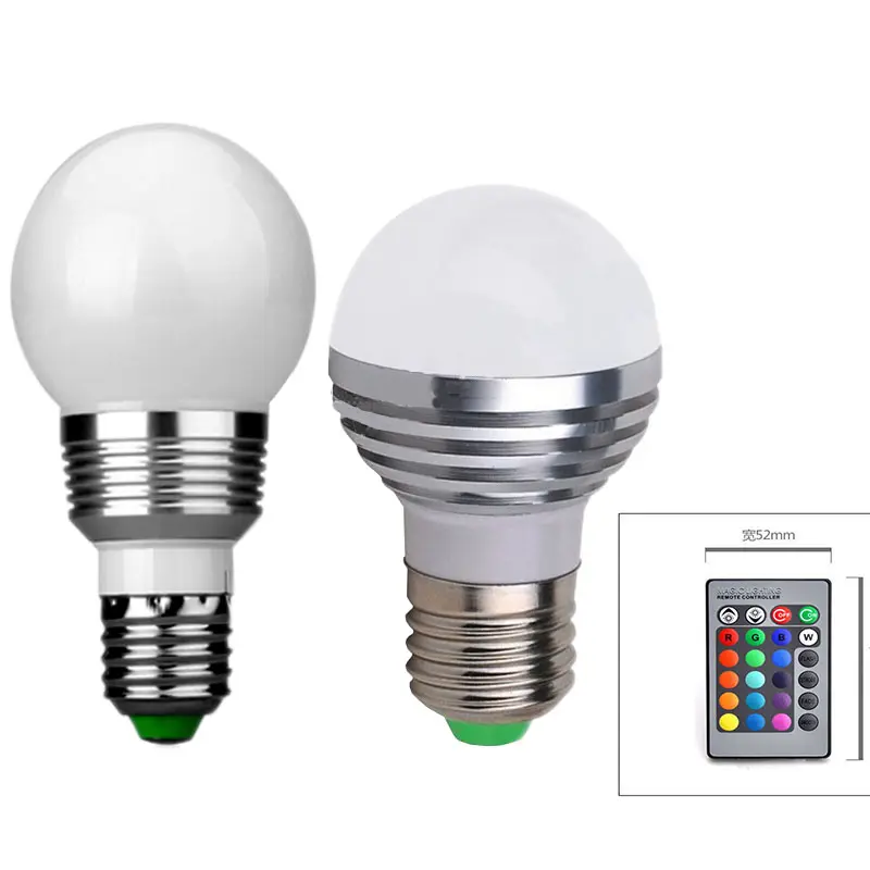 Bombilla de alta eficiencia con control remoto inalámbrico, bombilla led E27 con cambio de color RGB, 3W, 5W, AC85-265V, Bola de luz A60, bolb superbrillante