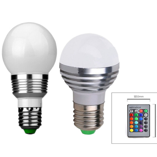 Smart LED Bulb E27 RGB Color Changing 3W 5W AC85-265V Wireless Remote Control High Efficiency for Home Light