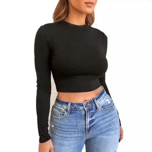 OEM-<span class=keywords><strong>T</strong></span>-shirts courts sexy basiques élégants pour femmes Vente en gros-Top court à manches longues décontracté sérigraphie pour femmes - Product Image 4