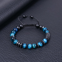 Bracelet personnalisé pour mon fils, pierre onyx noir mat et bleue, ajustable en macramé, cadeaux de remise de diplôme et d'anniversaire, vente en gros