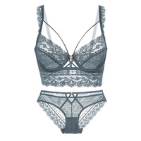 ODM Dames Plus Size Bloemrijk Kant Ongewatteerde Minimizer BH en Slip Set voor Volle Boezem Ademend Sheer Lingerie