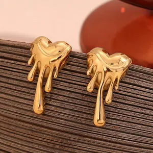 Pendientes de tuerca de corazón de estilo derretido, regalos de joyería chapados en oro para el Día de San Valentín, joyería de titanio de acero inoxidable