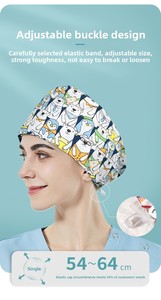 Cappello Chirurgico Unisex a Righe 100% Cotone con Stampa Cartoon per Infermieri o Chirurghi Dentali/Orale - Product Image 3