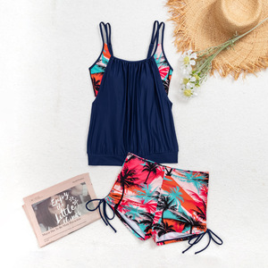 Women's Printed <b>Patchwork</b> Two Piece Swimsuit Tank <b>Top</b> And Shorts Set With Bra Pads No Underwire Smlxl Yr023 - Product Image 2