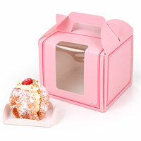Boîte à gâteau rose poudré en gros avec impression décorative sur le bord et poignée de transport pour collections de mini-desserts
