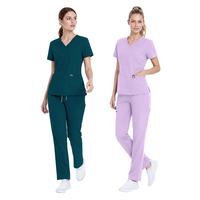 NIAAHINN Ensemble de tenues médicales personnalisées pour femmes avec logo, extensible dans les 4 sens, col en V, multi-poches, uniforme d'infirmière, pantalon droit, vente en gros