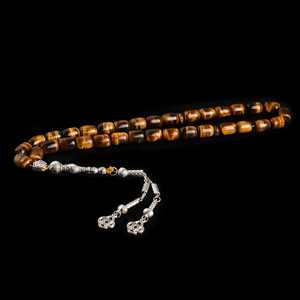 מחרוזת תפילה YS310 מחרוזות עין הנמר עם קמע, חרוזי עין הנמר צהובים מדהימים, חרוזים עגולים בעבודת יד. - Product Image 2