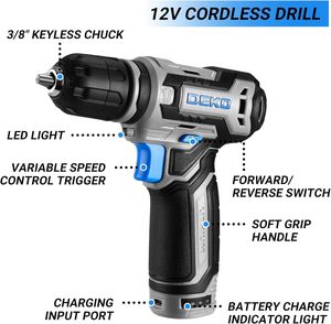 ชุดเครื่องมือช่างสีน้ำเงินพร้อมสว่านไร้สาย 12V กล่องเก็บเครื่องมือพกพาสำหรับงานซ่อมแซม DIY ที่บ้าน - Product Image 5