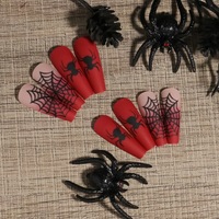 24pcs Ongles longs de ballet givrés à poser sur les ongles Halloween Horreur Araignée Style gothique Ongles longs artificiels