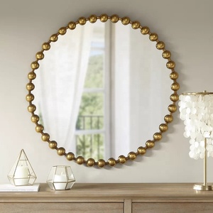 SWT Contemporary Decorative Wall <strong>Mirror</strong> with Round Metal Ball Shape Glass Material Gold <strong>Frame</strong> 4mm <strong>Silver</strong> <strong>Mirror</strong> - Product Image 1