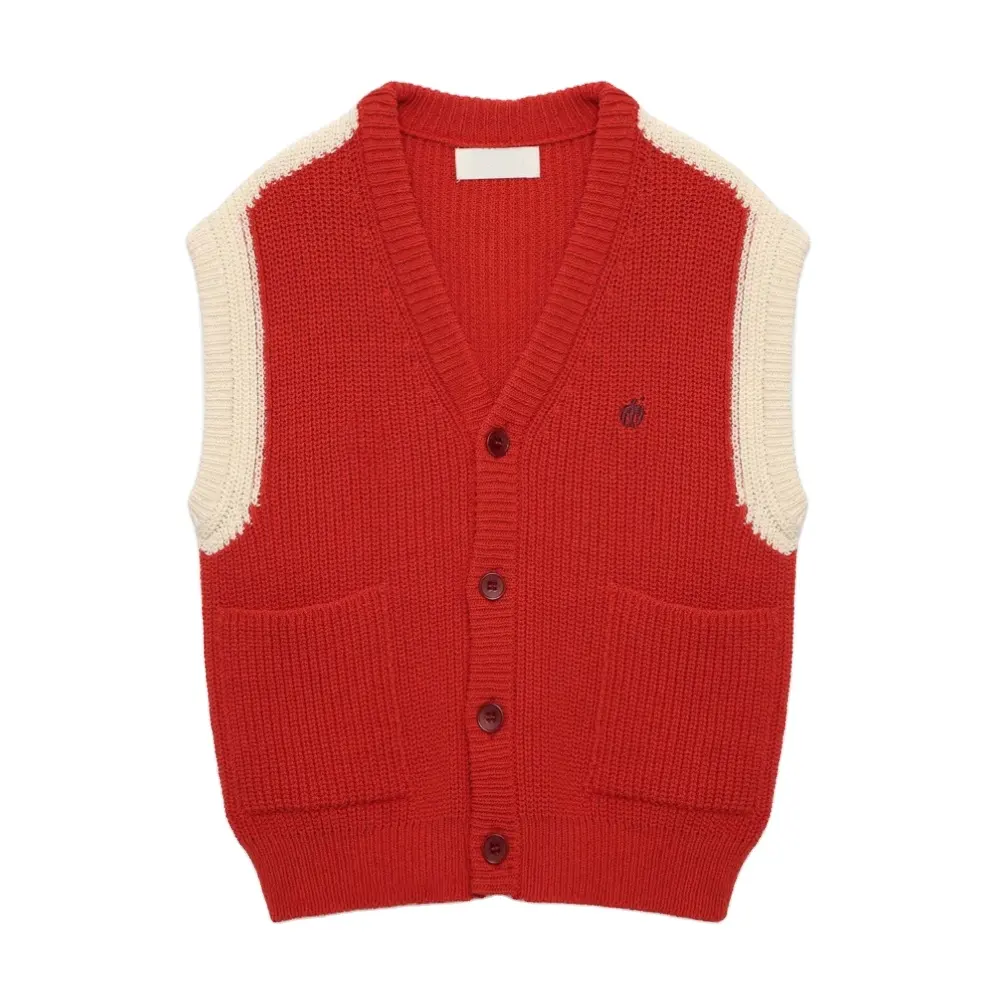 Red Knitted Sweater for Children Casual Style Thin Anti-Pilling Kids' Sweater 11-Year-Olds Summer Season OEM Service Available