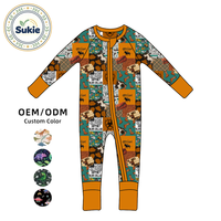 Pyjama grenouillère zippé pour nouveau-né en bambou, motif animaux de la ferme, de la marque Character Brand