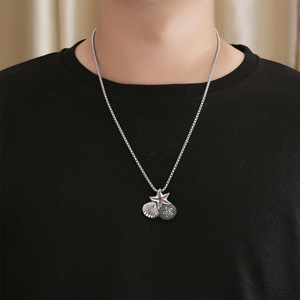 <b>Titanium</b> Steel Starfish Pendant Necklace With Seashell Charm For Men And Women SP961 - Product Image 2