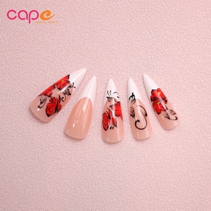 <span class=keywords><strong>Faux</strong></span> <span class=keywords><strong>ongles</strong></span> longs pointus pré-dessinés style Ins, rose clair, motif papillon, lot de 24 pièces avec accessoires - Product Image 2