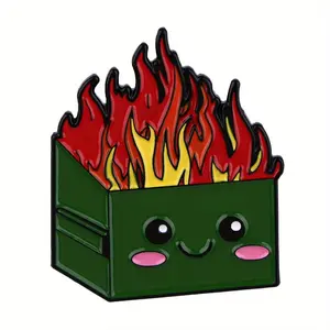 Gifts Accessories DIY Fire Trash Enamel Pin Funny Burning Garbage Brooches