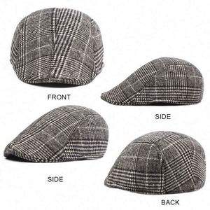 หมวกแก๊ปทรงนิวส์บอยผ้าวูลผสมลายตารางหมากรุก สไตล์อังกฤษ  รับทำโลโก้ตามสั่ง ขายส่ง สำหรับผู้หญิงและผู้ชาย - Product Image 2