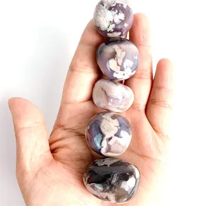 Wholesale Natural Crystal Healing Stones Black Flower Agate Tumbled Stone For Decoration