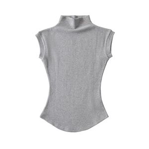 Débardeur tricoté unisexe à <span class=keywords><strong>col</strong></span> <span class=keywords><strong>roulé</strong></span>, sans manches, très extensible, basique et simple pour femme, idéal pour l'été - Product Image 3