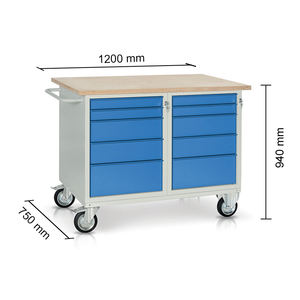 Tecnotelai établi mobile avec 2 tiroirs et plateau en bois 1200x750x940mm - Product Image 2