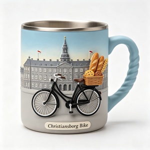 Tazza da tè in poliresina, disponibile OEM e ODM, dipinta a mano, con scultura di bicicletta e ponte danese, tazza da caffè souvenir di viaggio nordico - Product Image 4