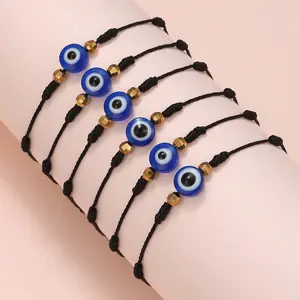 Nieuwste Ontwerp Groothandel 7 Knoop Boze Oog Armband Sieraden 6 Stuks Combinatie Lucky Rood Touw Hars Armband Met Kaart