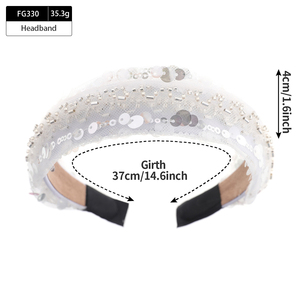 Serre-tête <span class=keywords><strong>de</strong></span> luxe rembourré à sequins fait main, avec dentelle blanche et perles tubulaires, pour mariage, large, accessoire <span class=keywords><strong>de</strong></span> mode - Product Image 6