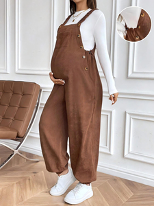 Salopette de maternité décontractée en velours côtelé à taille ajustable pour femmes enceintes européennes et américaines, idéale pour l'automne et l'hiver - Product Image 1